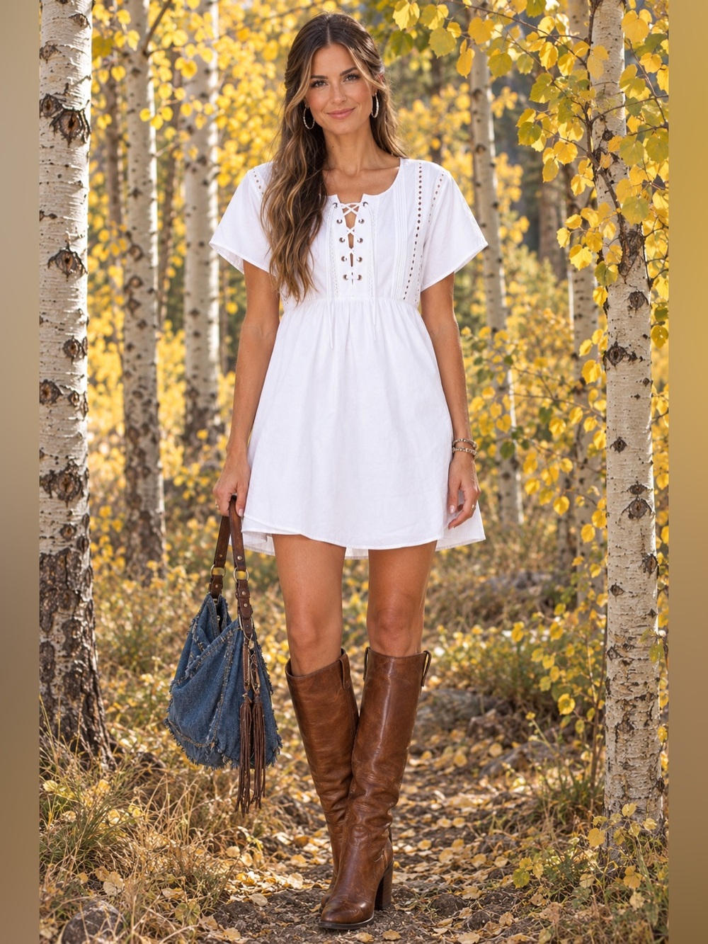 Marissa Webb Cotton Lace Up Poplin Dress in White